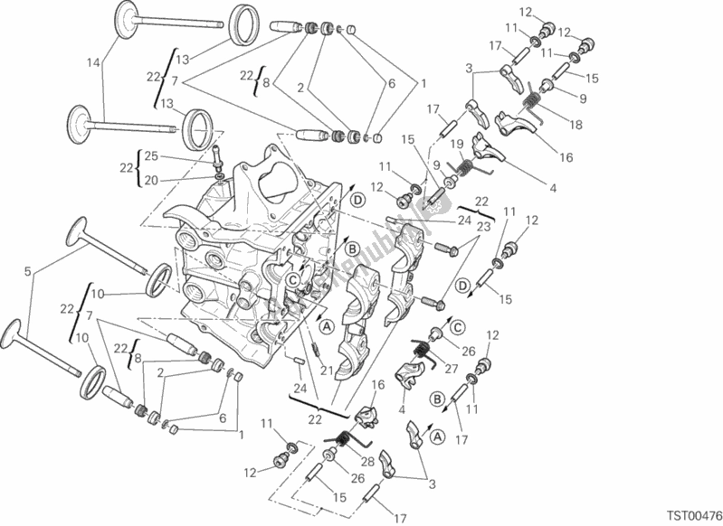 Alle onderdelen voor de Horizontale Cilinderkop van de Ducati Multistrada 1200 ABS USA 2013